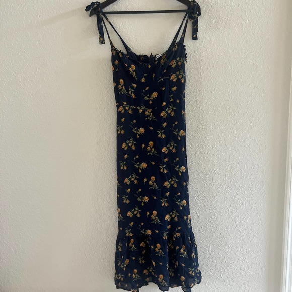 Reformation Floral Midi Dress in Navy and Yellow - Picture 9 of 13